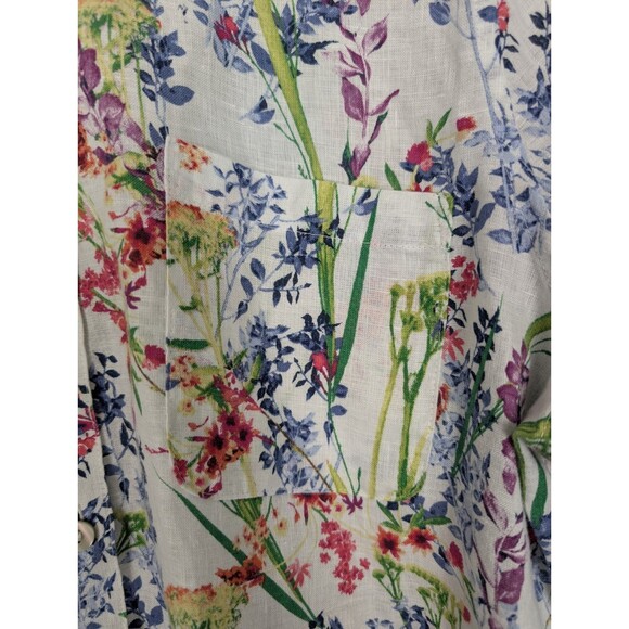 Chico's No Iron FreshChic 100% Linen Floral Print 3/4 Sleeve Button-Up Shirt 2 L - Picture 6 of 9